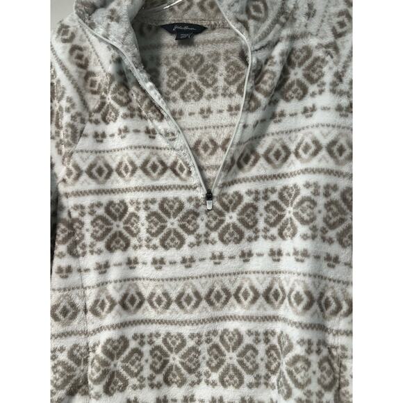 NWOT Eddie Bauer 1/4 Zip Fleece White & Tan Print Medium - Picture 5 of 8